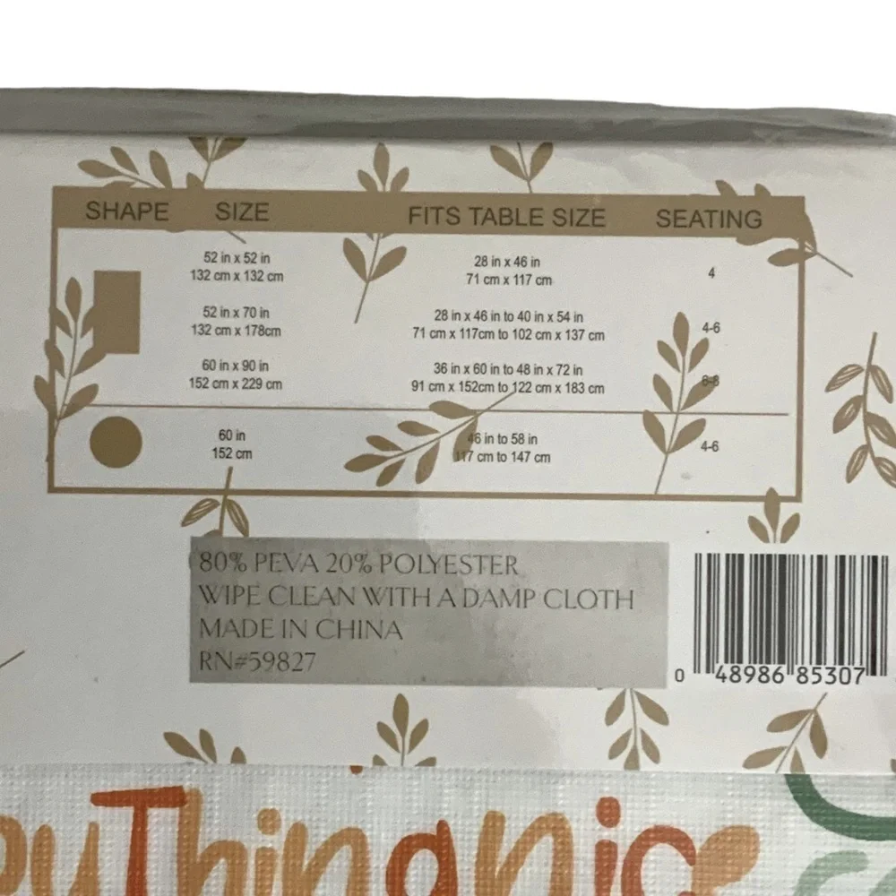 Harvest Homes Tablecloth Thanksgiving Indoor Outdoor Multicolor Square 52 in